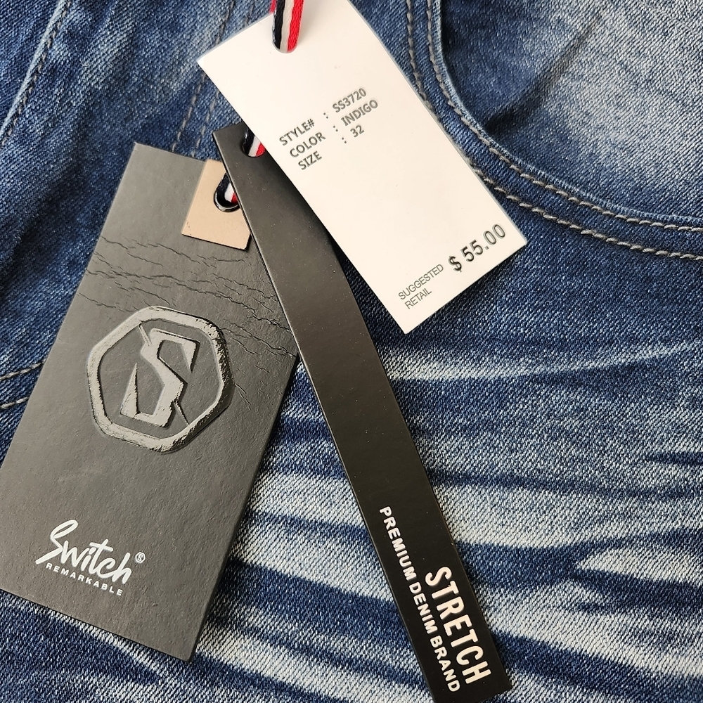 Men's Stretch Blue Denim Shorts Skinny Fit - Picture 4 of 10